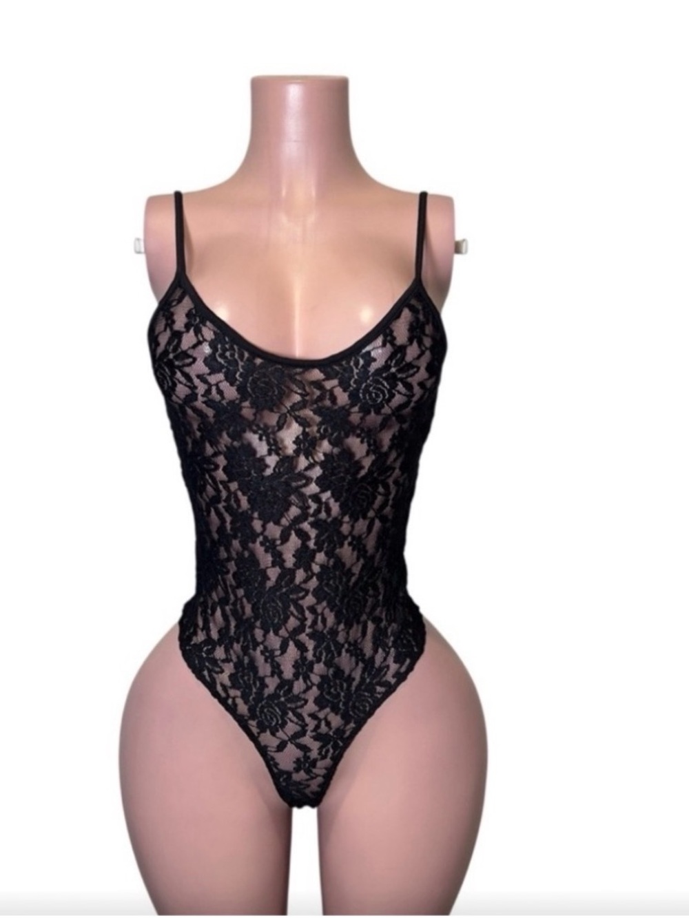 Black Floral Lace Sheer Bodysuit